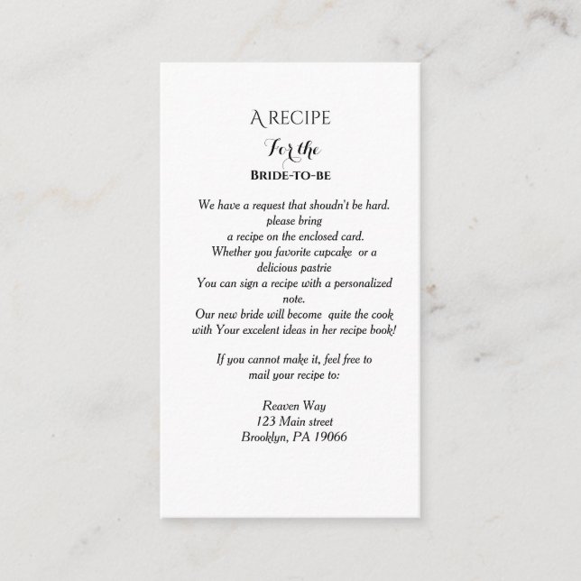 Wildflower Recept begäran bröllopsdusch Tilläggskort (Framsida)