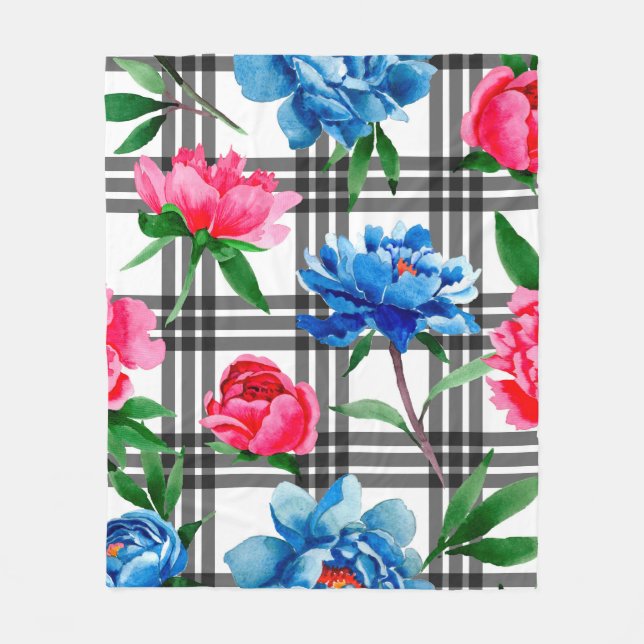 Wildflower red and blue peonies flowers pattern in fleecefilt (Framsidan)