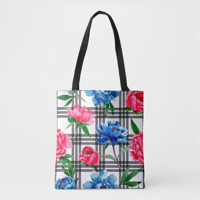 Wildflower red and blue peonies flowers pattern in tygkasse (Framsida)