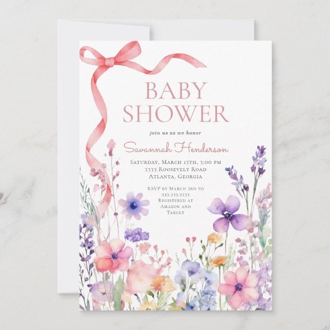 Wildflower Rosa Band Baby Shower Inbjudningar (Framsida)