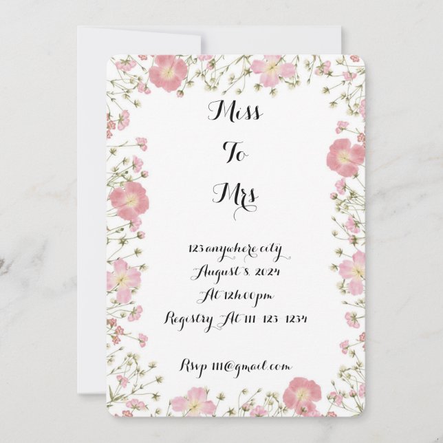 WILDFLOWER ROSA INBJUDNINGSKORT FÖR MÖHIPPAN (Framsida)