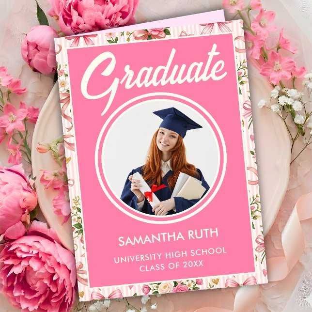 Wildflower Rosa Randiga Slingor & Band Examen Kort (Skapare uppladdad)