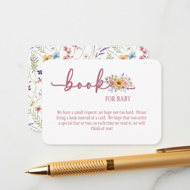 Wildflower Rose Baby Shower Book for Baby Card Tilläggskort (Fram/Back In Situ)