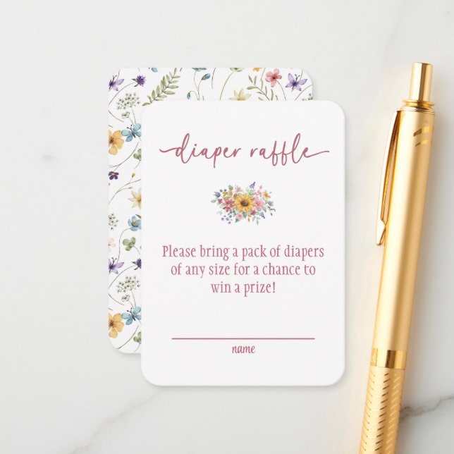 Wildflower Rose Baby Shower Diaper Raffle Card Tilläggskort (Fram/Back In Situ)