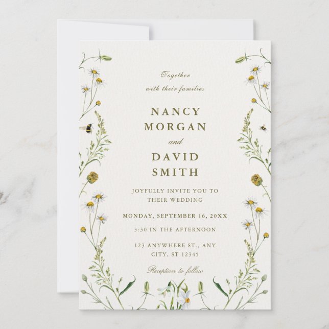 Wildflower Rustic Sage Green Photo Wedding  Inbjudningar (Framsida)