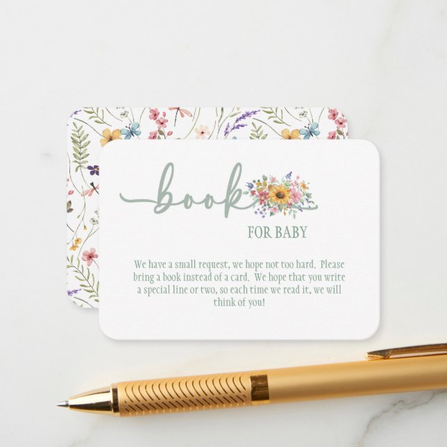 Wildflower Solid Green Baby Book for Baby Card Tilläggskort (Fram/Back In Situ)