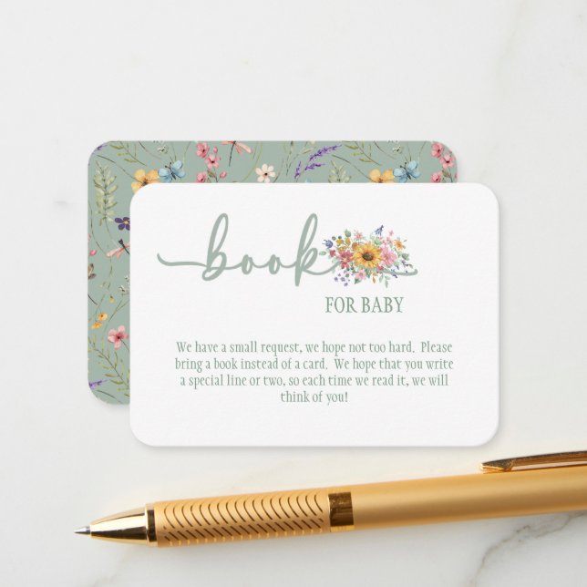 Wildflower Solid Green Baby Book for Baby Card Tilläggskort (Fram/Back In Situ)
