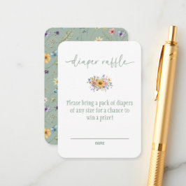 Wildflower Solid Green Baby Shower Diaper Raffle  Tilläggskort