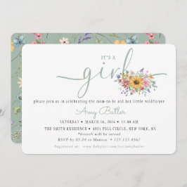 Wildflower Solid Green Shower Book Invitation Inbjudningar