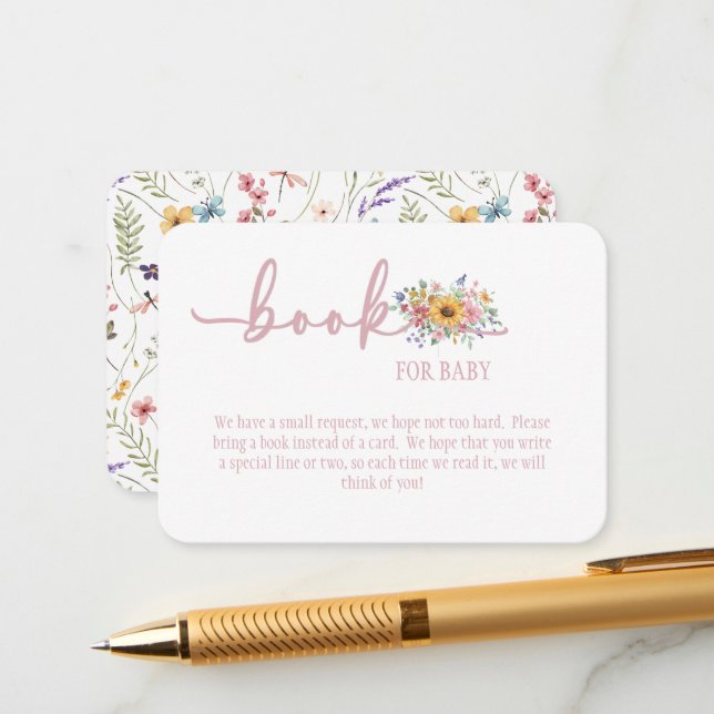 Wildflower Solid Pink Book for Baby Card Tilläggskort (Fram/Back In Situ)