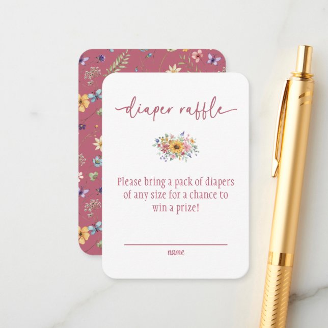 Wildflower Solid Rose Baby Shower Diaper Raffle  Tilläggskort (Fram/Back In Situ)