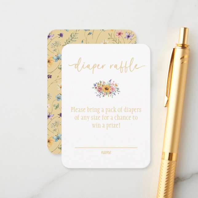 Wildflower Solid Yellow Baby Shower Diaper Raffle Tilläggskort (Fram/Back In Situ)