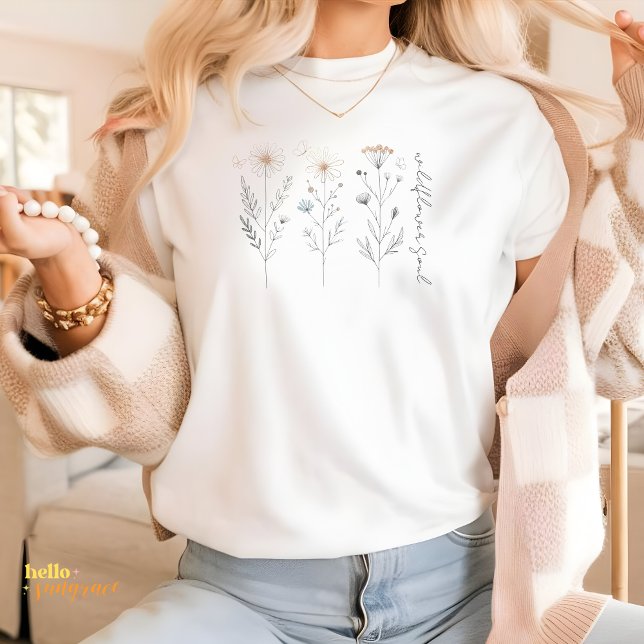 Wildflower Soul Line Art Floral T Shirt (Skapare uppladdad)