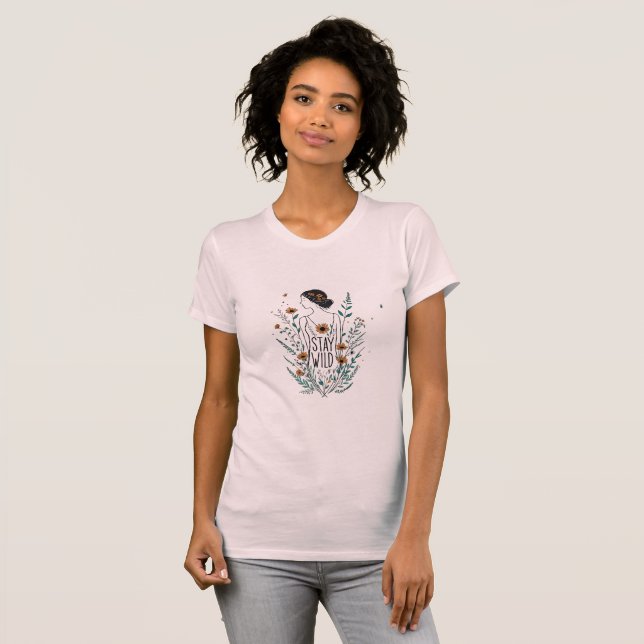 Wildflower Soul – Stay Wild Line Art Floral Silhou T Shirt (Hel framsida)
