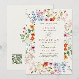 Wildflower Spring Meadow Garden Floral QR Wedding Inbjudningar