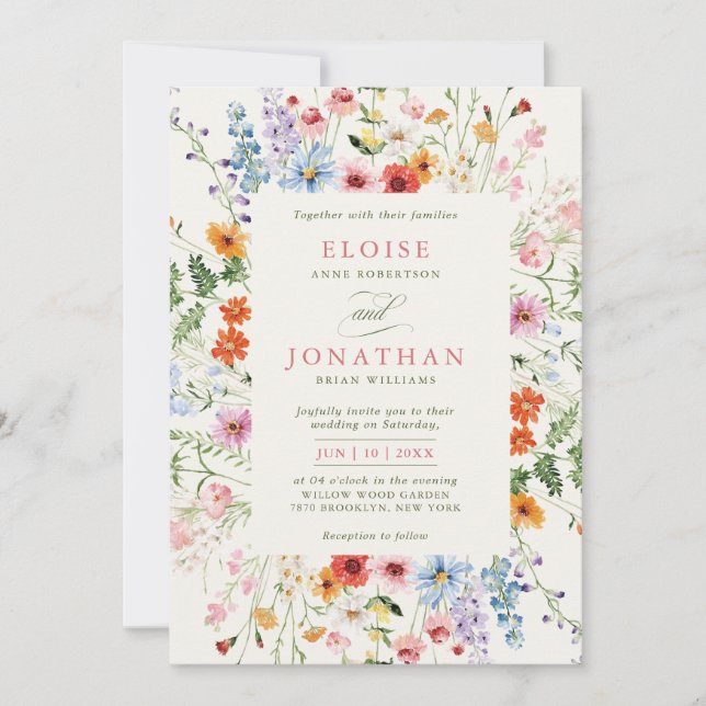 Wildflower Spring Meadow Garden Floral Wedding     Inbjudningar (Framsida)