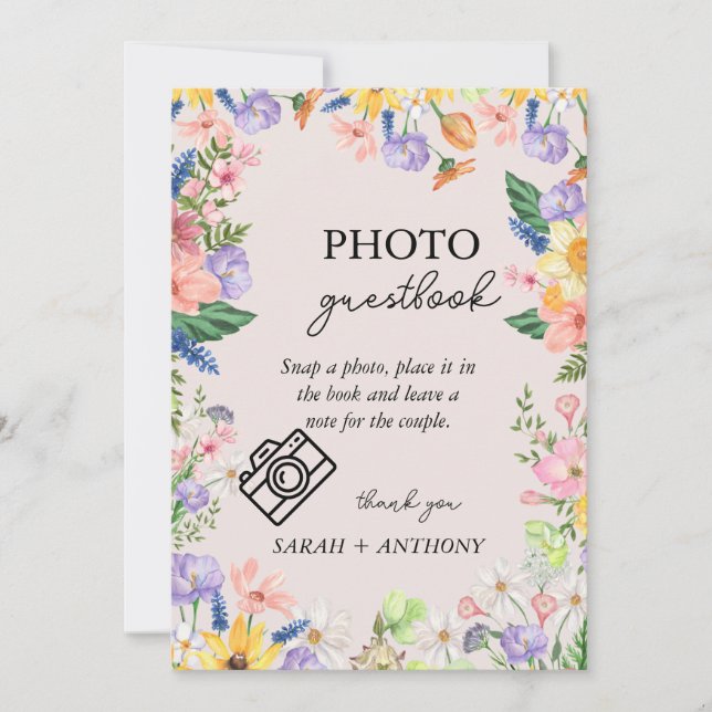Wildflower Spring Photo Guestbook Sign Card Inbjudningar (Framsida)