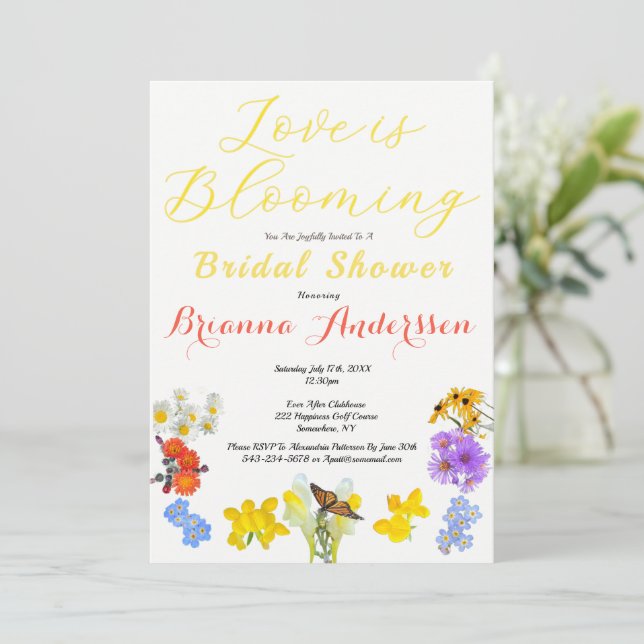 Wildflower Spring Summer Bridal Shower Invitation Inbjudningar (Stående Fram)