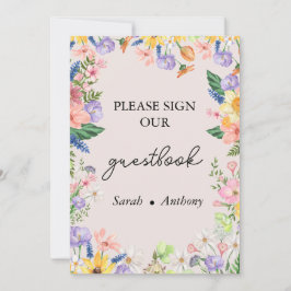 Wildflower Spring Wedding Guest Book Sign Card Inbjudningar