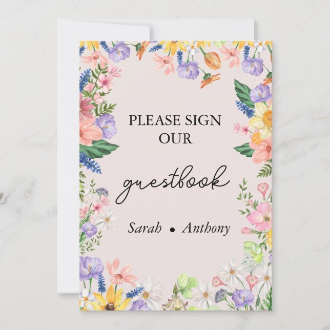 Wildflower Spring Wedding Guest Book Sign Card Inbjudningar (Framsida)