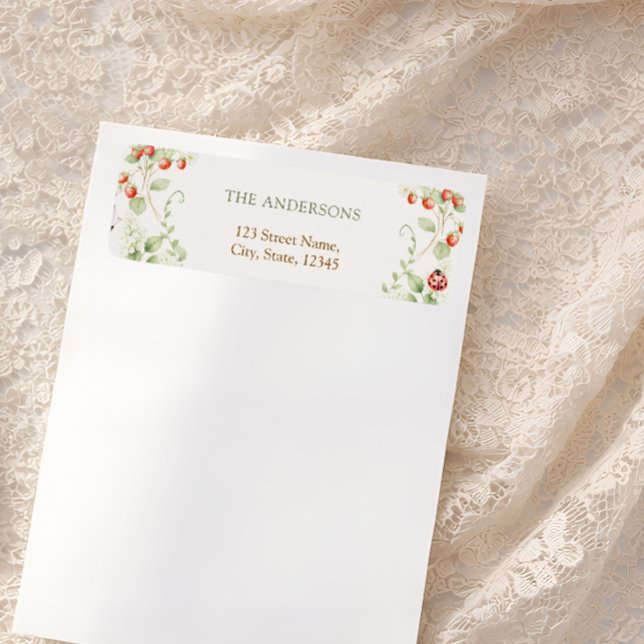 Wildflower Strawberry Return Address Label Returadress Etikett (Skapare uppladdad)