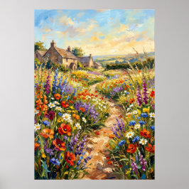 Wildflower Stuga Landskapsaffisch | Impressionis Poster