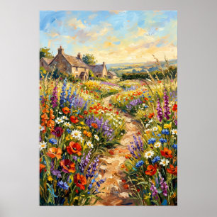 Wildflower Stuga Landskapsaffisch Impressionis Poster