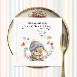 Wildflower Sweet Bunny 1st Birthday Party Napkin Pappersservett