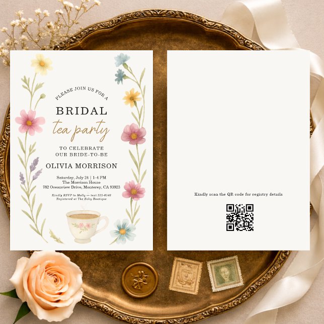 Wildflower Tea Floral QR Code Bridal Shower  Inbjudningar (Skapare uppladdad)