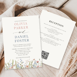 Wildflower Trädgård QR-kod Bröllop Inbjudningar