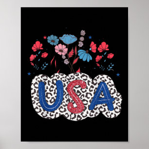 Wildflower Usa 4 juli patriotiskt leopardtryck Gi Poster