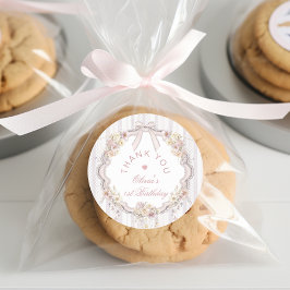 Wildflower Vintage Bow Onederful Girl 1st Birthday Runt Klistermärke