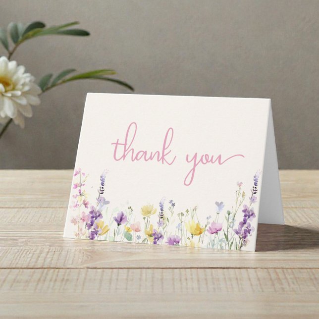 Wildflower Watercolor Baby Girl Shower Tack Kort (Wildflower Watercolor Baby Girl Shower Thank You Card)