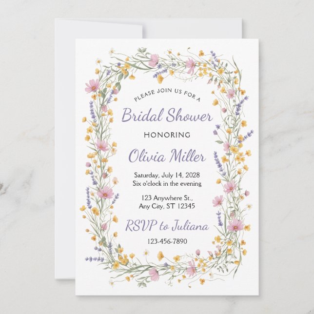Wildflower Watercolor Bridal Shower Invite Inbjudningar (Framsida)