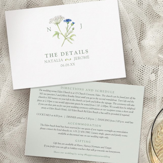 Wildflower watercolor wedding details  tilläggskort (Skapare uppladdad)