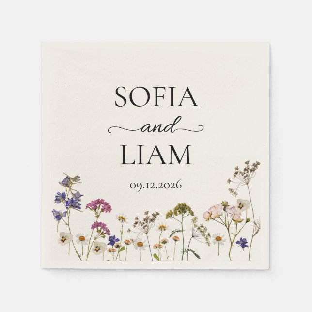 Wildflower Watercolor Wedding Pappersservett (Framsidan)