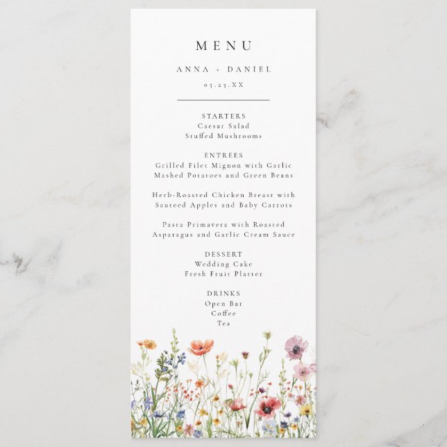 Wildflower Wedding Menu Meny (Framsida)