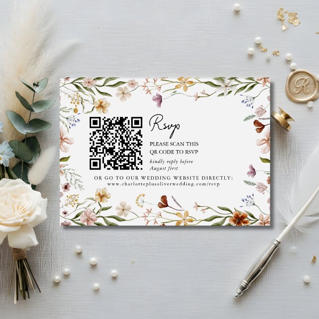 Wildflower Wedding QR RSVP Enclosure Card Inbjudningar (Wildflower Wedding QR RSVP Enclosure Card)