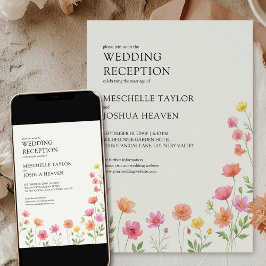 Wildflower Wedding Reception Pink Orange Floral Inbjudningar