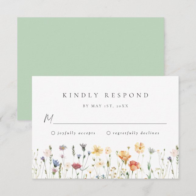 Wildflower Wedding RSVP Card OSA Kort (Fram/baksida)