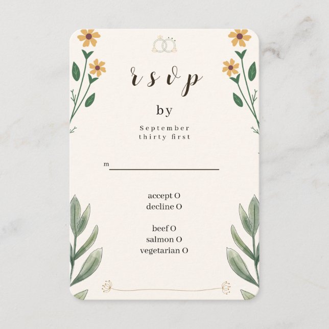 Wildflower Wedding RSVP Card OSA Kort (Framsida)