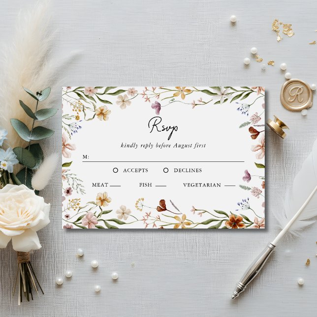 Wildflower Wedding RSVP Meal Choice Enclosure Card Inbjudningar (Skapare uppladdad)