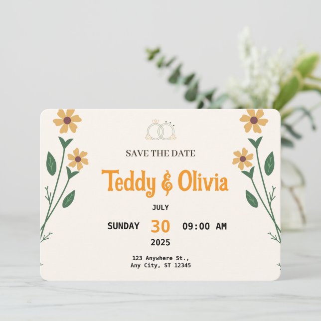 Wildflower Wedding Save the Date Card  Spara Datumet (Stående Fram)