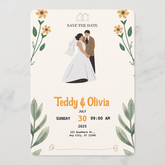 Wildflower Wedding Save the Date Card  Spara Datumet (Framsida)