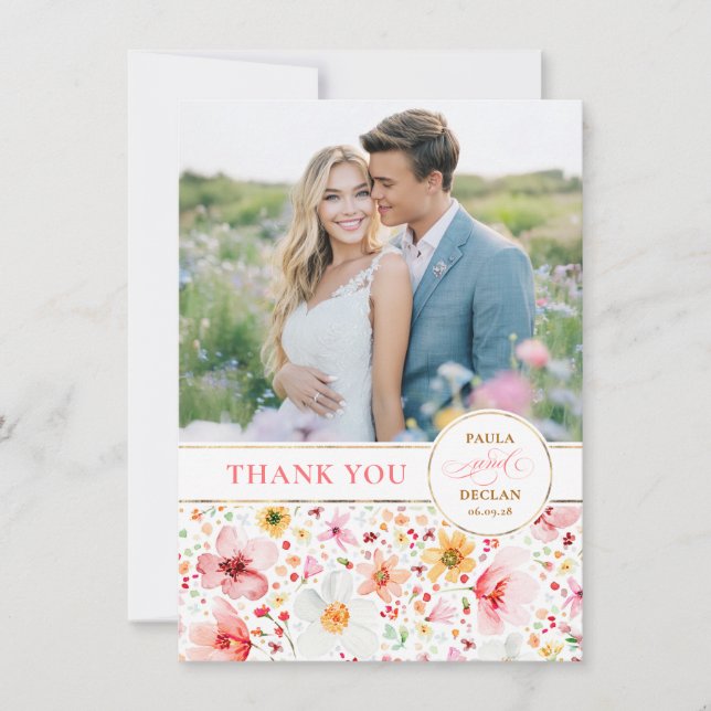 Wildflower Wedding Two Sided Thank You Photo Tack Kort (Framsida)