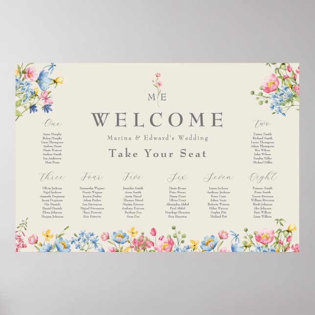 Wildflower Wedding Welcome Seating Chart Poster (Framsidan)