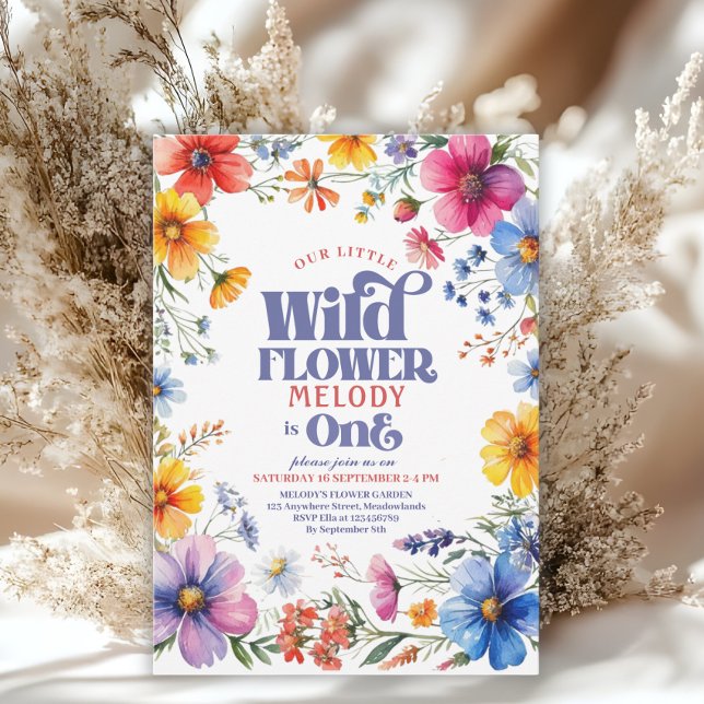 Wildflower Wild One 1st birthday Invitation Inbjudningar (Skapare uppladdad)