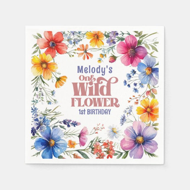 Wildflower Wild One 1st birthday  Napkins Pappersservett (Framsidan)