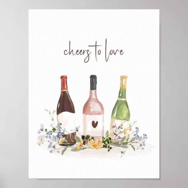 Wildflower Wine Bottles Cheers To Love Sign Poster (Framsidan)