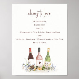 Wildflower Wine Bottles Drinks Sign Bridal Shower Poster